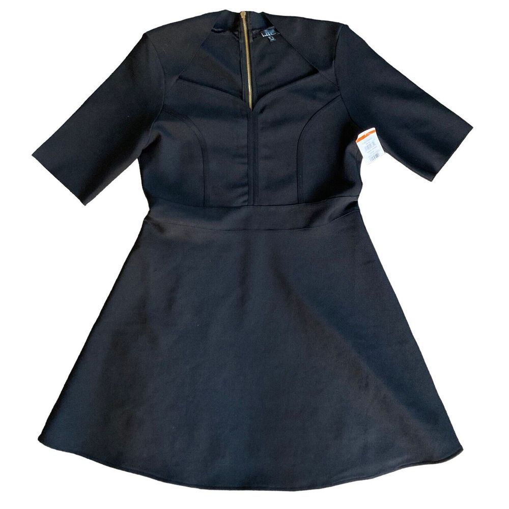 Nicole Miller Black A-Line Short Sleeve Dress